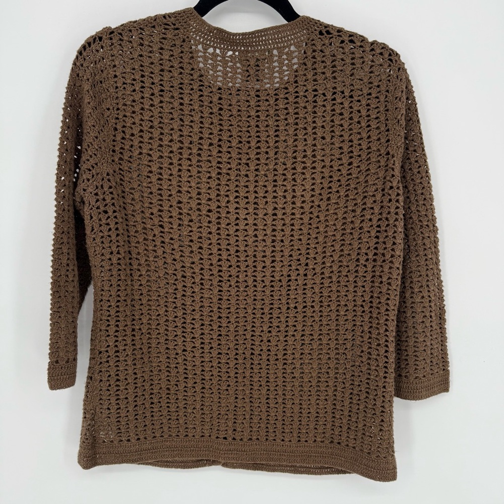 Vintage Eddie Bauer Crochet Linen Cotton Blend Brown Open-Knit Cardigan - Picture 7 of 7
